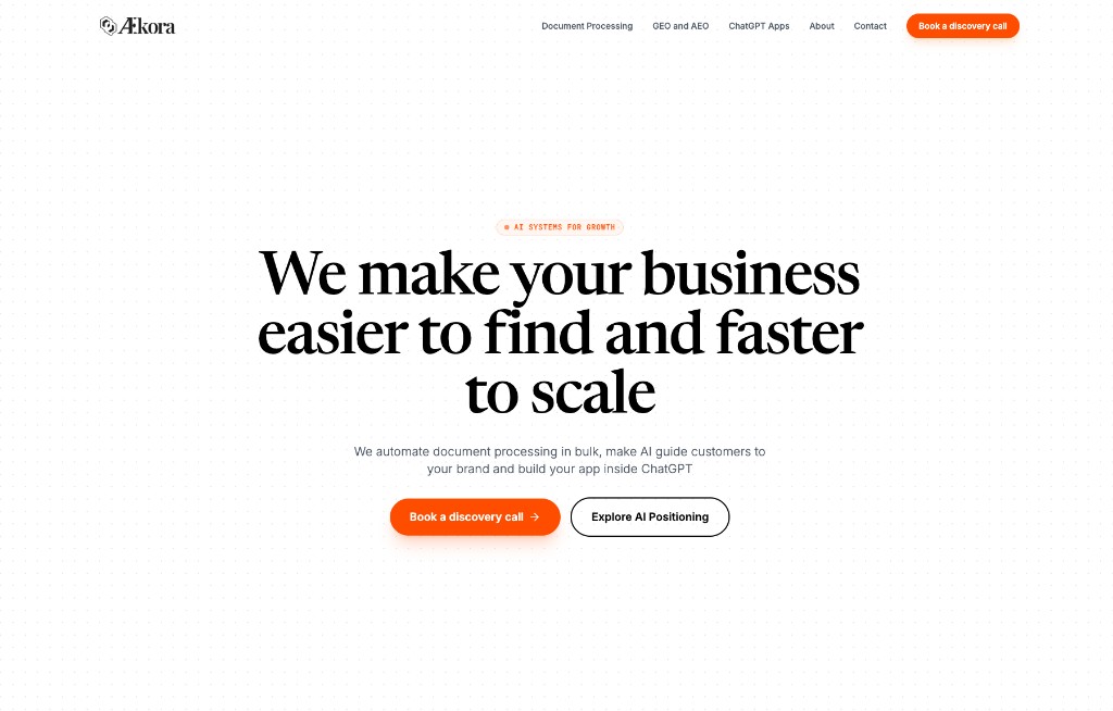 Above-the-fold screenshot of aekora.com