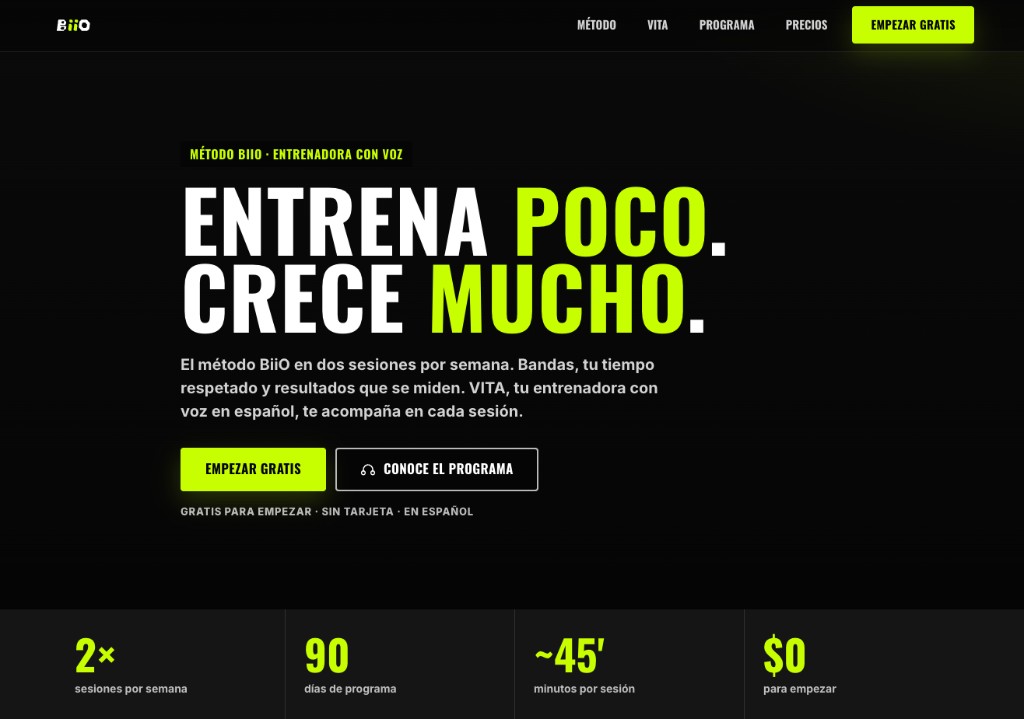 Above-the-fold screenshot of biio.fit