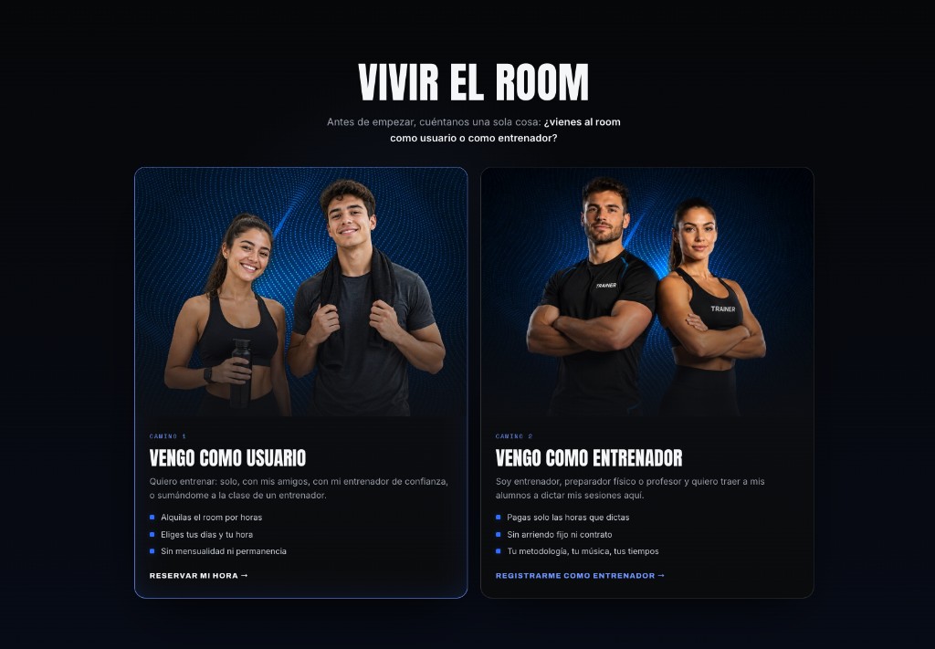 Screenshot of the BIIO Training Room user or trainer path selection