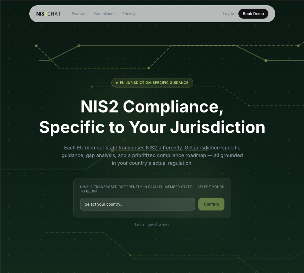 Above-the-fold screenshot of nis2.chat